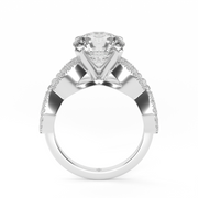 White Gold Round Shape Diamond Pave Engagement Ring With U Cut Setting.